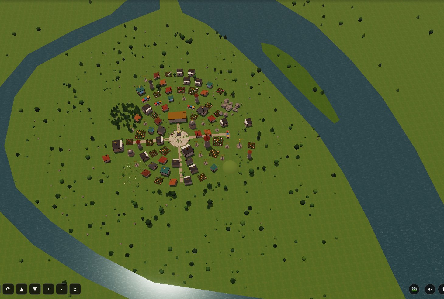 Dunavia from above: the town on its land between the Danube and the side channel, with an island in the river